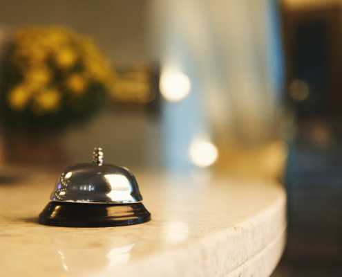 Hotel accommodation call bell on reception desk